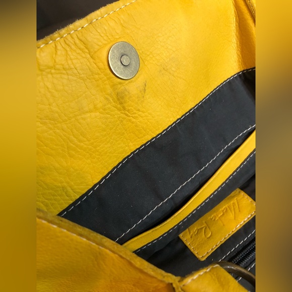 Marta Ray || Mustard Yellow and Leather Brown Tote Bag - Picture 15 of 15